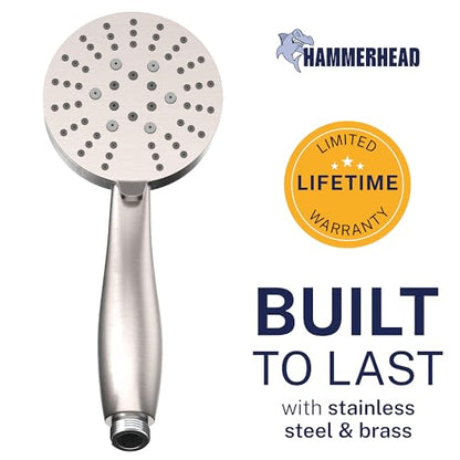 HammerHead Showers® Solid Metal 3-Spray Hand Held Shower Head, Brushed Nickel | Select from Wide, Massage, and Mist Sprays | 2.5 GPM High Flow Handheld Showerhead | Made from 304 Stainless Steel - color: Brushed Nickel, size: 2.5 GPM