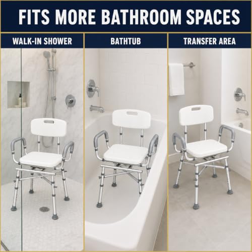 Swivel Shower Chair for Seniors, Heavy Duty Shower Chair | Swivel Shower Chair for Elderly and Disabled; Shower Chair for inside Shower, X Reinforced Base, Adjustable Height