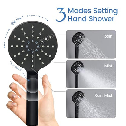 Circular Ceiling Mounted Shower System with 2-Function Faucet Set | Solid Brass Pressure Balanced Valve | Anti-Scald Design for Reliable Water Temperature Control (Matte Black Finish, KSF408) - color: Matte Black
