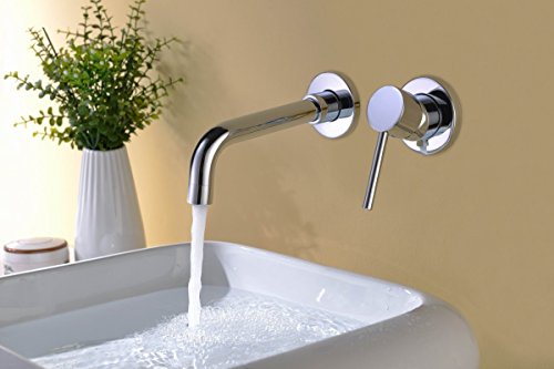 SUMERAIN Wall Mounted Bathroom Sink Faucet, Chrome Finish | 2 Holes, Single Lever Handle, with Rough-in Valve, Modern Design,Swivel Spout - color: Chrome, size: Right-Handed