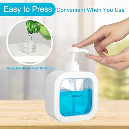 Modern Soap Dispenser for Bathroom and Kitchen Sink, Small Hand Soap Plastic Dish Soap Dispenser with Pump and Labels - White - color: White