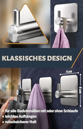 4smile Towel Holder Without Drilling, Set of 6 Bathroom Self-Adhesive Robe Rack as Practical Adhesive Towel Hooks - Sticky Towel Holder, Classic Design