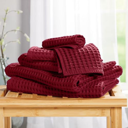 Stoneberry Home® 6-Piece Waffle Towel Set Cotton Burgundy - color: Burgundy