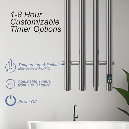 Heated Towel Rack, Towel Warmer with Timer, Wall Mounted hot Towel Warmer Rack for Bathroom, Hardwired or Plug-in Models Vertical Towel Heater (Silver) - color: Silver