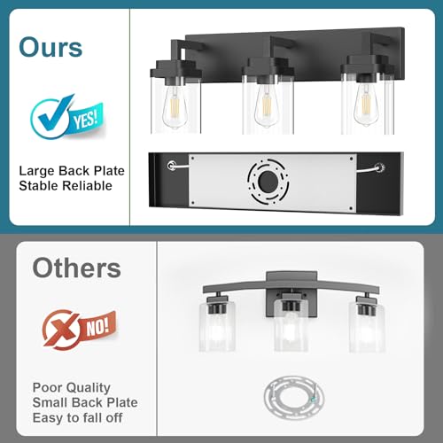 Matte Black Bathroom Light Fixtures, Modern Vanity Lights with Clear Glass Lamp Shade, Bathroom Lighting Fixtures Over Mirror, Restroom Vanity Lighting Fixture, 3-Light 22 Inch - color: Blakc, size: 3-Light