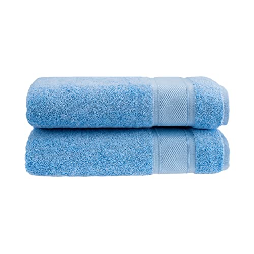 HALLEY 100% Turkish Cotton Bath Towels (Pack of 2) - Hotel & Spa Quality - Super Soft, Quick Drying & Absorbent Towels for Bathroom, Guest Room, Shower, Beach, Bath, Pool, Gym & Yoga - Dark Blue - color: Azure Blue, size: 2-Pack Bath Towels