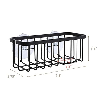SunnyPoint NeverRust Deluxe Kitchen & Bathroom Sink Sponge Holder Organizer with Adhesive Mount - Additional Suction Cup Included – Sponge & Brush NOT Included – 7.4 x 3.3 x 2.75 Inch (Mat Black) - color: Mat Black, size: 7.4 x 3.3 x 2.75 Inch