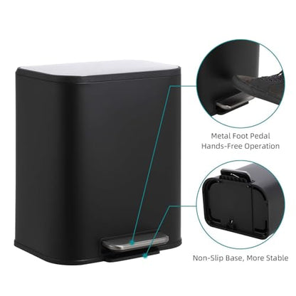 GarveeHome Kitchen Trash Can, 5.3 Gal Stainless Steel Garbage Can, Black | Soft Close Lid, Foot Pedal & Removable Inner Bucket, Rectangular Step On Waste Bin for Office Bedroom - color: Black, size: 20 L