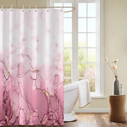 Pink Marble Stall Waterproof Shower Curtain 48x72 inches | RV Small Shower Curtain Set for Bathroom, Abstract Modern, Machine Washable, Easy to Install with Hooks, Ombre White Pink - color: Pink, size: 48"W x 72"L (Pack of 1)