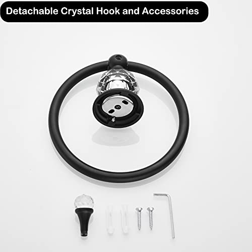 WOLIBEER Crystal Towel Ring,Matte Black Toilet Paper Holder Stand Hand Towel Holder Towel Hook Tissue Roll Paper Holder Towel Hanger Bathroom Hardware 2 Pieces Sets Wall Mounted - color: Black