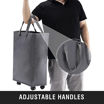 45L Slim Rolling Laundry Basket with Wheels & Adjustable Long Handles, Grey | Small Laundry Baskets with Mesh Top, Narrow Dirty Clothes Hamper for Bedroom, Closet, and Bathroom - color: Gray - Rolling, size: 45L
