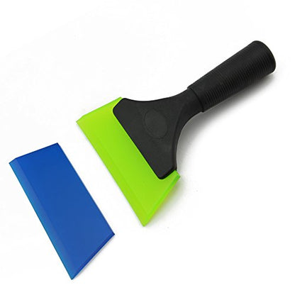 FOSHIO Squeegee Scraper Shower Mirror Glass Wiper Window Cleaner with 1 Extra Rubber Blade Non-Slip Handle for Auto Window Tint Tool Home - color: With Extra Blue Blade