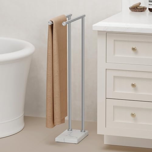 KES Standing Towel Rack, Marble Base, 36" H, L-Shape, Brushed Finish | Equal-height, Heavy 9 lbs Base, 304 Stainless Steel, Anti-Tip & Anti-Loosening, Fits Bath Sheets, No Drilling Required - size: 37 inch (2-tier, Equal Height)