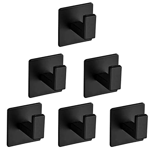Bath Towel Hook,6 Pack Self Adhesive Square Coat Hooks, Sturdy No Drilling Robe Hook, Heavy Duty Aluminum Clothes Hanger, Wall Hooks for Bathroom Bedroom Kitchen (2 Inch,Black) - color: Black, size: 6 Pack