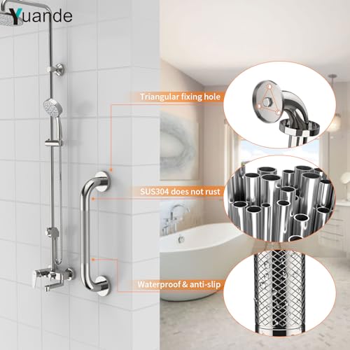 12 Inch Anti Slip Shower Grab Bar,YuanDe Polished Chrome Bath Grab Bar | Stainless Steel Knurled Bathroom Safety Rail,Shower Handrail Support, Handicap Elderly Balance Assist Handles-1" Diameter - color: Chrome, size: 12inch-2Pack