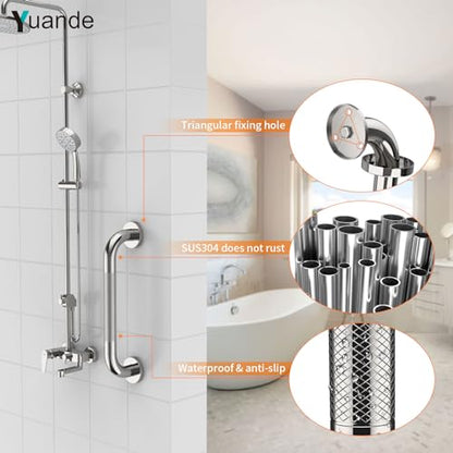 12 Inch Anti Slip Shower Grab Bar,YuanDe Polished Chrome Bath Grab Bar | Stainless Steel Knurled Bathroom Safety Rail,Shower Handrail Support, Handicap Elderly Balance Assist Handles-1" Diameter - color: Chrome, size: 12inch-2Pack