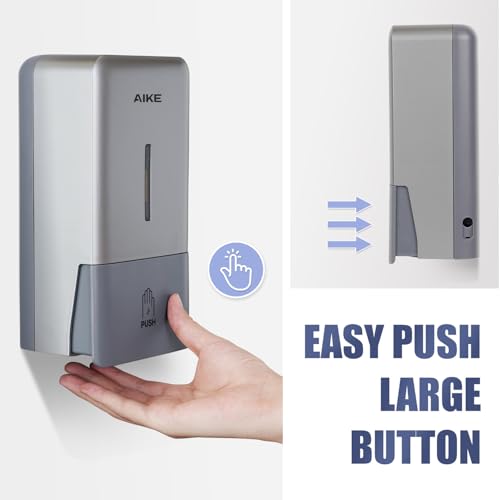 AIKE Liquid Commercial Soap Dispenser,27oz for Bathroom Sleek Silver,AK1006 | No-Drill and Screw Dual Wall Mount Install Design for Space-Saving,Easy Push Easy Refill and Large Capacity for Commercial - color: Silver