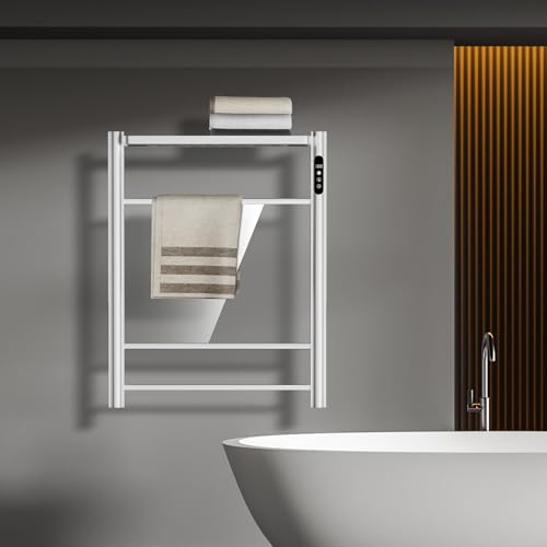 2 in 1 Towel Warmer Rack & Towel Rack Wall, Towel Warmers for Bathroom Wall – Timer & Temperature Multi-Level Adjustments with for Bathroom Shower Hot Tub (Silvery) - color: Silvery