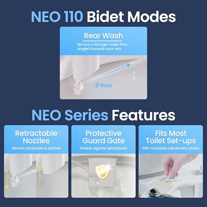 LUXE Bidet NEO 110 - Non-Electric Bidet Attachment for Toilet Seat, White | Single Nozzle, Adjustable Water Pressure, Rear Wash - color: White