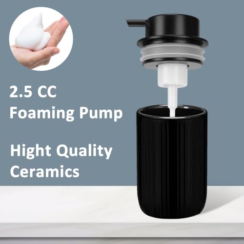 Soap Foaming Dispenser Ceramic with Easy-to-Press Pump Hand Foam Dispenser for Shampoo Bathroom Countertop 13.5 oz - color: Foam-stripes Shinyblack