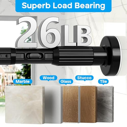 Tension Curtain Rod，40-146IN(3.33-12.12Ft) 2PCS One-Click Fast Extension Rod Easy to Install Black Long Outdoor Curtain Rods No Drilling Never Rust - color: Black, size: 40-146 inch 2pcs