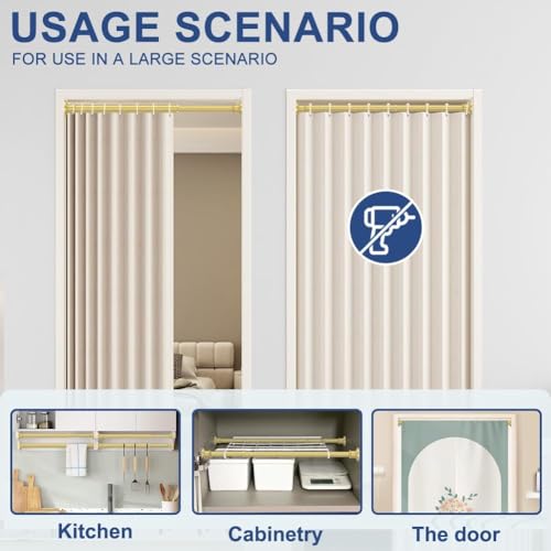 Gold Tension Rod 18-32 Inch, No Drill Spring Rod | Adjustable Stainless Steel Rod, No Drilling Required, Ideal For Closets And Small Windows - color: Gold