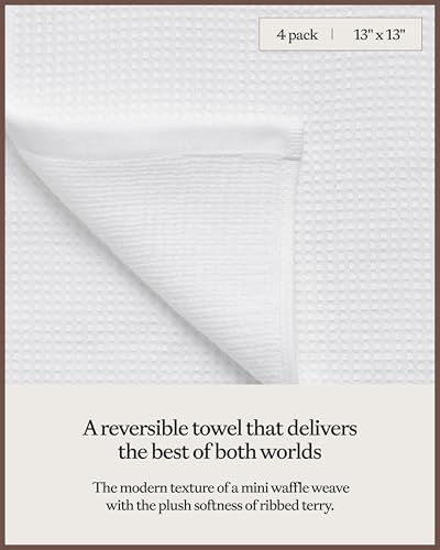 Cozy Earth Waffle Washcloths, Mini Textured Waffle Weave Pattern | 60% Cotton 40% Viscose from Bamboo Washcloths 13 x 13 Inches, Soft and Absorbent Terry, 4 Pack - color: White, size: Washcloth