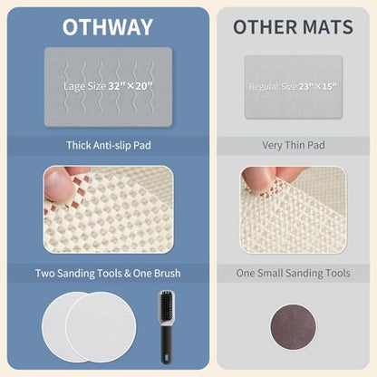 OTHWAY 32"x 20" Stone Bath Mat Large, Diatomaceous Earth Bath Mat for Bathroom Quick Drying Absorbing, Long Non-Slip Diatomite Hard Stone Shower Mat Instant Dry(Light Grey)