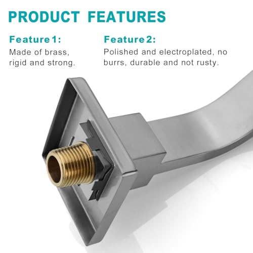 16 Inch S Shape Brushed Nickel Shower Head Arm, Square Wall Mounted Shower Arm and Flange Included - color: Brushed Nickel
