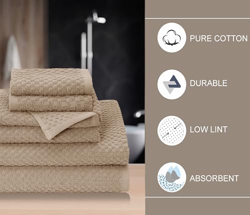 COTTON CRAFT Euro Spa Waffle Weave 6 Piece Towel Set - 100% Cotton - Linen | 2 Oversized Luxurious Large Bath Towels, 2 Hand Towels, 2 Washcloths - Soft Plush Super Absorbent Low Lint Quick Dry - color: Linen, size: 6 Piece Towel Set