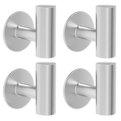 4 Pack Adhesive Towel Hooks for Bathroom, Waterproof Wall Mount Towel Holder, Brushed Nickel Silver Wall Robe Hook,Stainless Steel Heavy Duty Door Hanger Towel Hook for Kitchen, Bedroom, Hotel