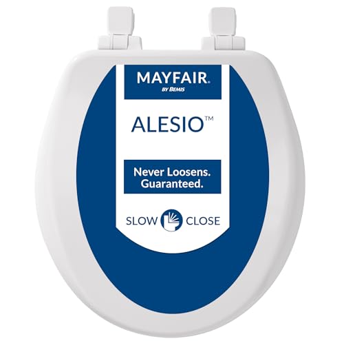 Mayfair Alesio II Slow Close Toilet Seat, Easy Clean Hinges and Adjustable Perfect Fit Wood Seat, Made in USA, Round, White - size: Round