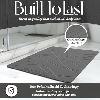 DECOLURE Stone Bath Mat Large, Quick Dry & Non-Slip Diatomaceous Earth Shower Mat for Bathroom, Luxurious & Easy to Clean Diatomite Stone Mat for Bathroom, Kitchen, High Density (Large, Grey) - size: 26" x 17" (Rectangular)