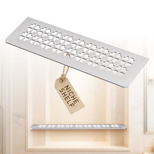 Shower Niche Shelf Fit for Schluter Prefabricated Kerdi Board SN/-SNLT, 4mm Thick, Love Clover Design, Brushed Finish, 304 Stainless Steel Material, Ideal for Use in Tiled Wall Applications