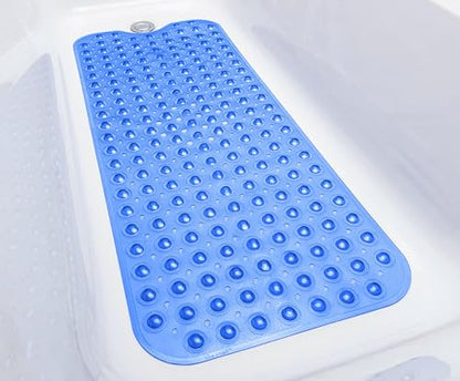 Extra-Long Non-Slip Bathtub & Shower Mat 39”x16” (Smooth/Non-Textured Tubs Only) Safe, Clean, Machine-Washable, Superior Grip&Drainage, Vinyl, Transparent Blue - color: Transparent Blue, size: 39" x 16" (Rectangular)