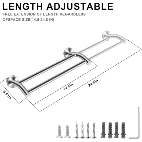 MGahyi Silver Telescopic Double Towel Bar Wall Mount 14.5-24.8Inch | Rustproof Towel Rack with Widened Spacing, Scratch-resistant & Durable for Bathroom Kitchen RV - color: Silver