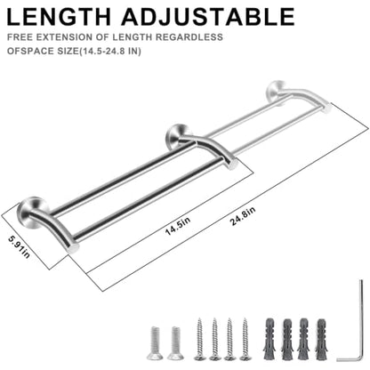 MGahyi Silver Telescopic Double Towel Bar Wall Mount 14.5-24.8Inch | Rustproof Towel Rack with Widened Spacing, Scratch-resistant & Durable for Bathroom Kitchen RV - color: Silver