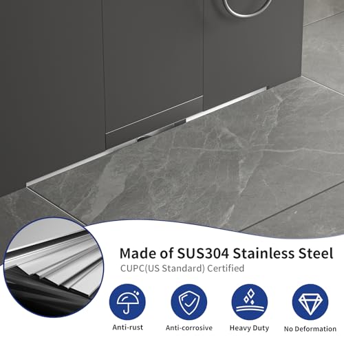 Linear Wall Drain 30’’, CUPC Certified | 304 Stainless Steel Side Drain w/ Tiled Grate & Hair Strainer, Brushed Tiled Shower Drain for Bathroom - size: 30"