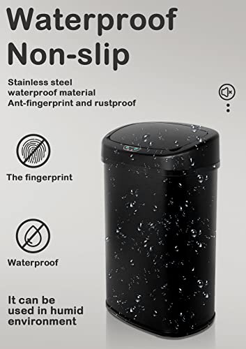 13 Gallon/50 L Kitchen Trash Can With Stainless Steel Touch-Free Lid, Automatic Motion Sensor Garbage Can for Bathroom, Brushed Finish - color: Black