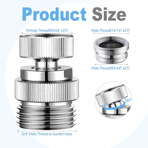 3/4" Brass Faucet to Hose Adapter with Aerator Chrome | Swivel Faucet Adapter Kit, Sink to Hose Adapter for Kitchen&Bathroom, hose attachment to sink