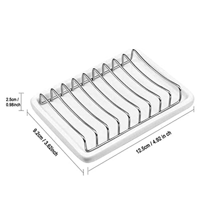Ceramic Soap Dish with Stainless Steel Drain Tray Self Draining Soap Holder Sponge Holder Soap Dishes for Shower, Bathroom, Kitchen Sink - color: C-white
