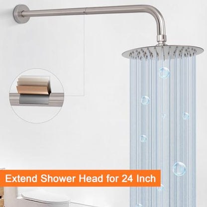 Shower Arm with Flange and Teflon Tape, Wall Mounted Shower Pipe 304 Stainless Steel Extension Arm for Fixed Shower Head & Handheld (24 Inch, Brushed Nickel) - color: Brushed Nickel, style: 24 Inch