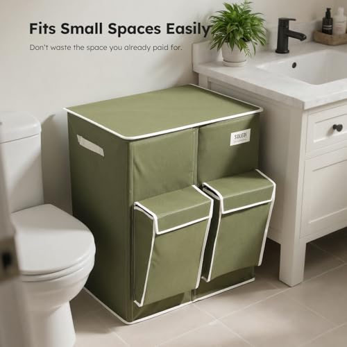 SOLEDI 180L Double Laundry Hamper with Lid and 2 Side Pockets, Dual Hamper | 2 Section Laundry Basket, Removable & Washable Laundry Bags, 180L Large Capacity, for Bedroom, Bathroom, Laundry Room, Dorm - color: Avocado