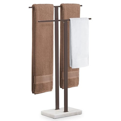 KES Bronze Standing Towel Rack with Weighted Marble Base, Towel Rack Stand | 2-Tier Bath Towel Holder, Holds Bath And Hand Towels, Anti-Slip Pads, Bathroom Floor, No Drilling, 18/8 Stainless Steel - color: Bronze, size: 33” H (2-tier)
