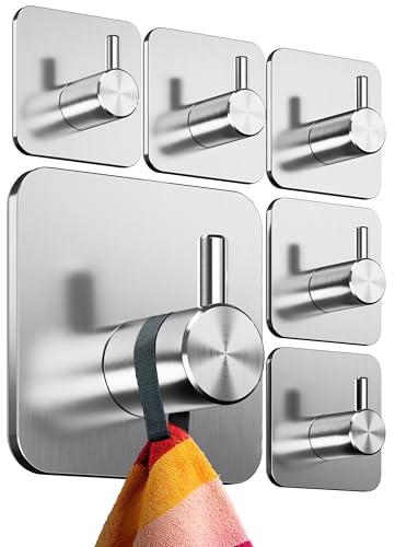 4smile Towel Holder Without Drilling, Set of 6 Bathroom Self-Adhesive Robe Rack as Practical Adhesive Towel Hooks - Sticky Towel Holder, Classic Design