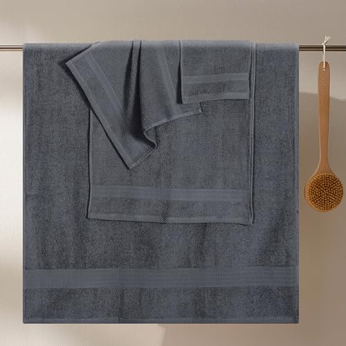 GLAMBURG Ultra Soft 8-Piece Towel Set - 100% Pure Ringspun Cotton, Contains 2 Oversized Bath Towels 27x54, Hand 16x28, 4 Wash Cloths 13x13 Ideal for Everyday use, Hotel & Spa -Charcoal Grey - color: Charcoal Grey, size: 8 Piece Towel Set