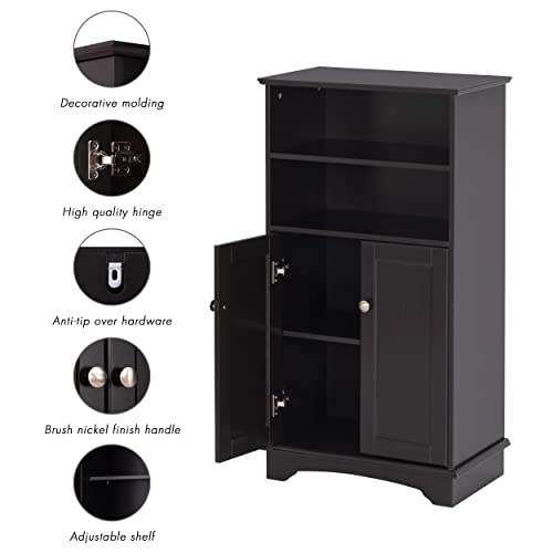 Spirich Small Bathroom Storage Cabinet with Doors & Open Shelves, Espresso | Adjustable Shelf, Anti-Tip Device, 19.69"W x 11.81"D x 36.42"H, Perfect for Bathroom, Entryway, Living Room & Dining Room - size: 36.42'' Tall