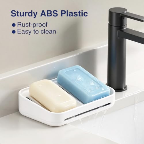 Self-Draining Soap Dish, 2-Compartment Bar Soap Holder | Soap Saver with Magnetic Detachable Tray, Shampoo and Conditioner Bar Holder, ABS Plastic Soap Holder for Shower, White