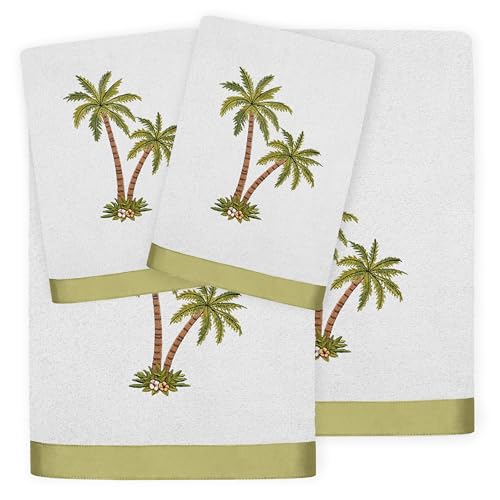 Flourish 4-Piece Premium Towel Set, Island Style Embroidery, Plush Turkish Cotton, Durable & Quick Dry, Elegant Bath Ensemble, 2 Bath 2 Hand Towels, Silver - color: Silver, size: 2 Pcs Bath 2 Pcs Hand Towel