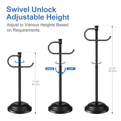 RUMOSE Toilet Paper Holder Stand for Floor, Matte Black | Bathroom Free Standing Toilet Tissue Roll Holder with Storage, Adjustable 17-25 Inch, Rustproof, SUS304 Stainless Steel - color: Matte Black